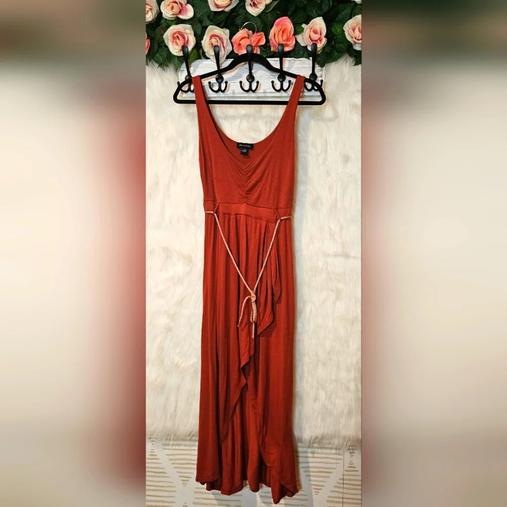 Seduction Roman Burnt Orange High-Low Dress w/ belt